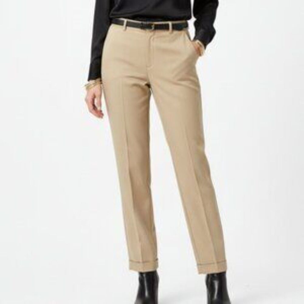 Gunex Tan High Waist Cuffed Cotton Trouser Pants 8